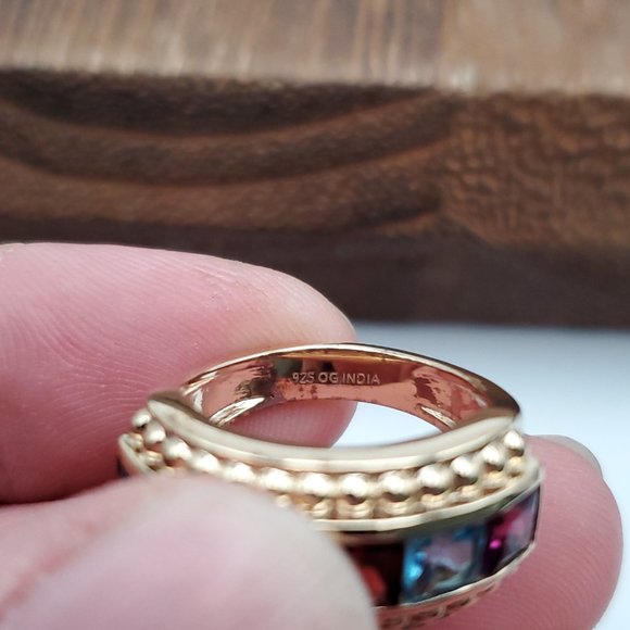 Size 6 Gold Over 925 Sterling Silver Peridot Garnet Citrine Amethyst Topaz Ring - Picture 7 of 10